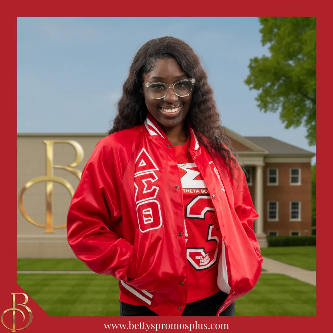 Delta Sigma Theta ΔΣΘ Satin Bomber Jacket-Delta Sigma Theta Paraphernalia-Delta Sigma Theta Jackets-Betty's Promos Plus