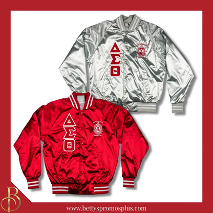 Delta Sigma Theta ΔΣΘ Satin Bomber Jacket-Delta Sigma Theta Paraphernalia-Delta Sigma Theta Jackets-Betty's Promos Plus