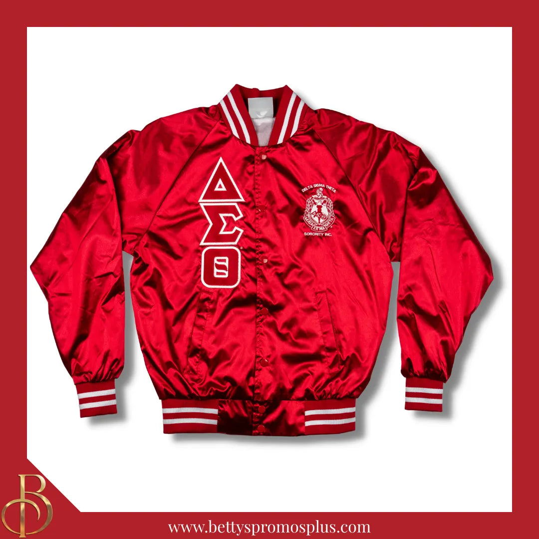 Delta Sigma Theta ΔΣΘ Satin Bomber Jacket-Red-X-Small-Delta Sigma Theta Paraphernalia-Delta Sigma Theta Jackets-Betty's Promos Plus