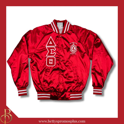 Delta Sigma Theta ΔΣΘ Satin Bomber Jacket-Red-X-Small-Delta Sigma Theta Paraphernalia-Delta Sigma Theta Jackets-Betty's Promos Plus
