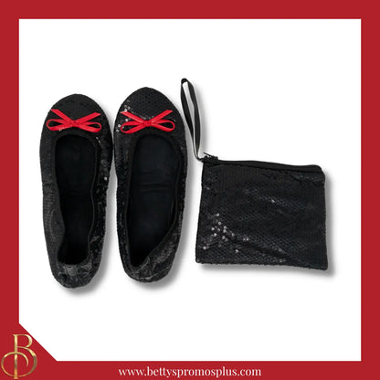 Delta Sigma Theta ΔΣΘ Sequin Ballet Flats with Sequin Carrying Case-Black-X-Small US 5.5-Delta Sigma Theta Paraphernalia-Delta Sigma Theta Ballet Flats-Betty's Promos Plus