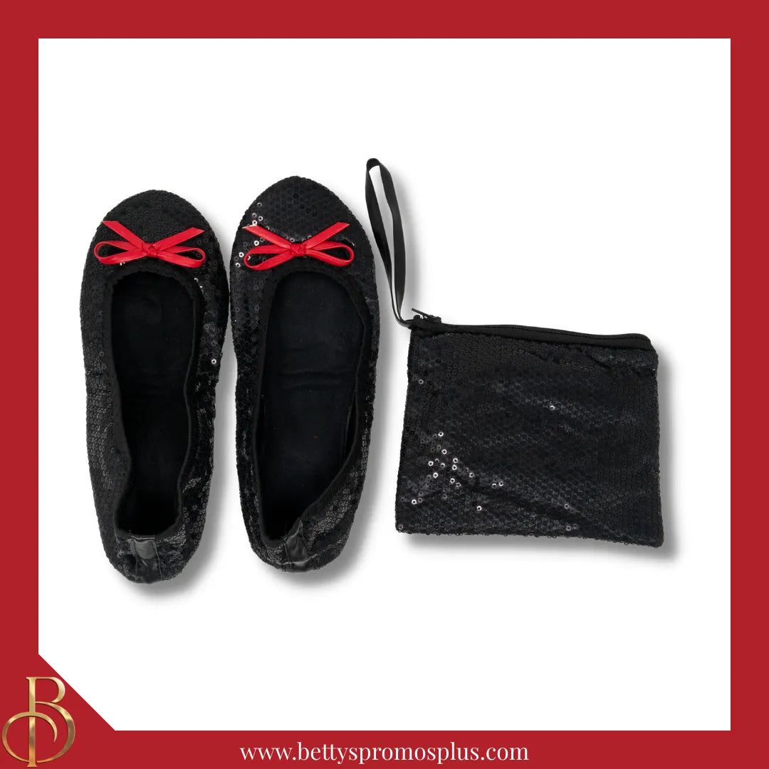 Delta Sigma Theta ΔΣΘ Sequin Ballet Flats with Sequin Carrying Case-Delta Sigma Theta Paraphernalia-Delta Sigma Theta Ballet Flats-Betty's Promos Plus