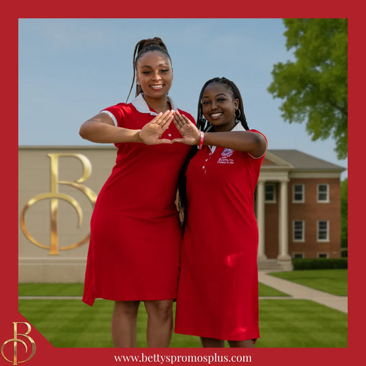 Delta Sigma Theta ΔΣΘ Shield Embroidered Polo Dress with Contrast Collar and Sleeves-Delta Sigma Theta Paraphernalia-Delta Sigma Theta Dress-Betty's Promos Plus