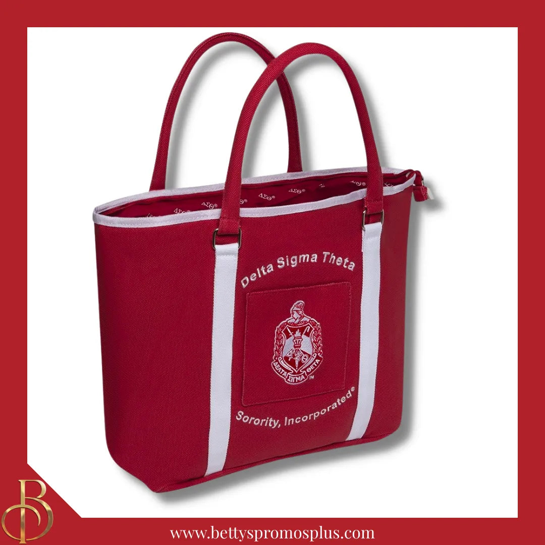 Delta Sigma Theta ΔΣΘ Shield Heavy Duty Canvas Tote Bag-Red-Delta Sigma Theta Paraphernalia-Delta Sigma Theta Tote Bags-Betty's Promos Plus