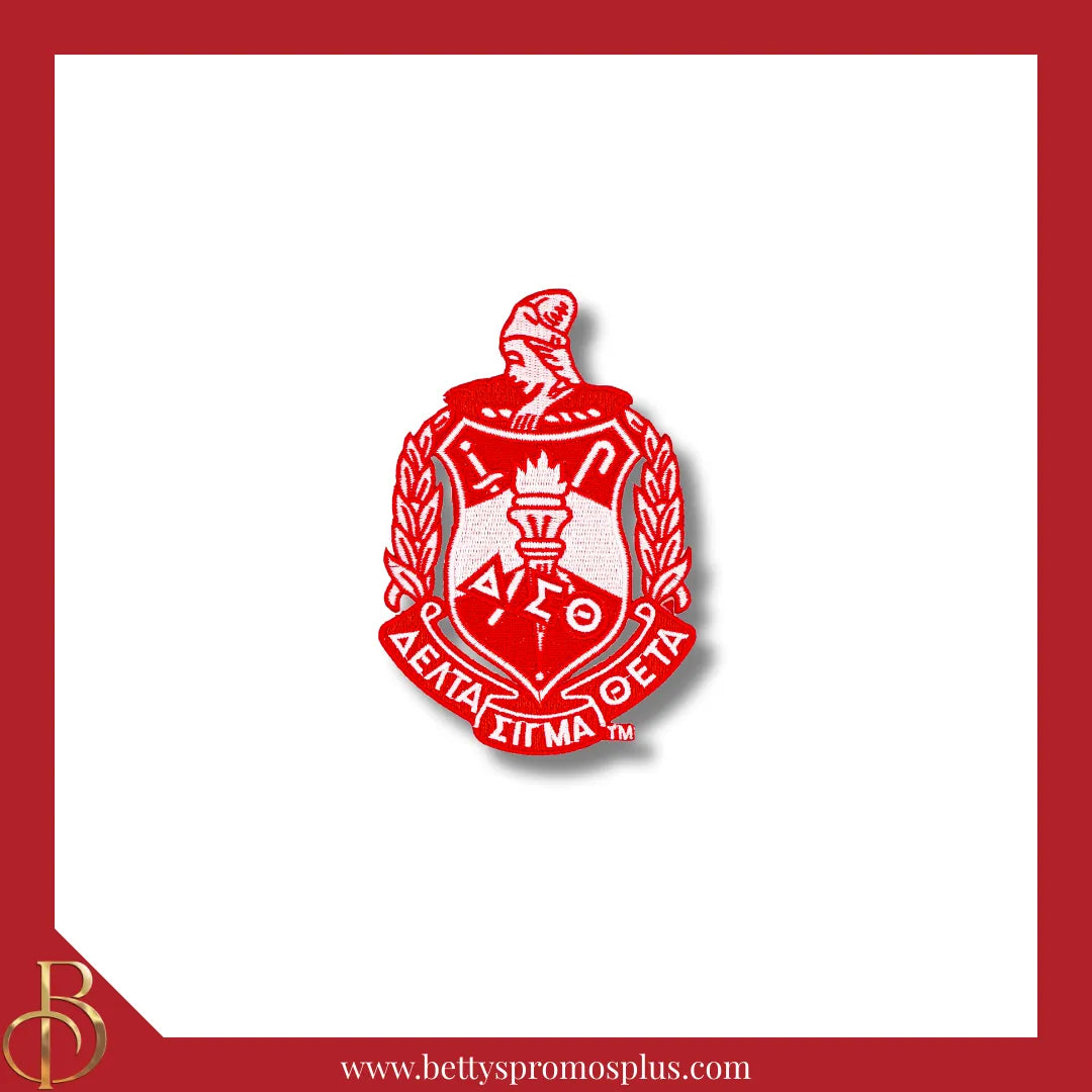 Delta Sigma Theta ΔΣΘ Shield Iron-on Embroidered Patch-Medium - 5"-Red-Delta Sigma Theta Paraphernalia-Delta Sigma Theta Patch-Betty's Promos Plus