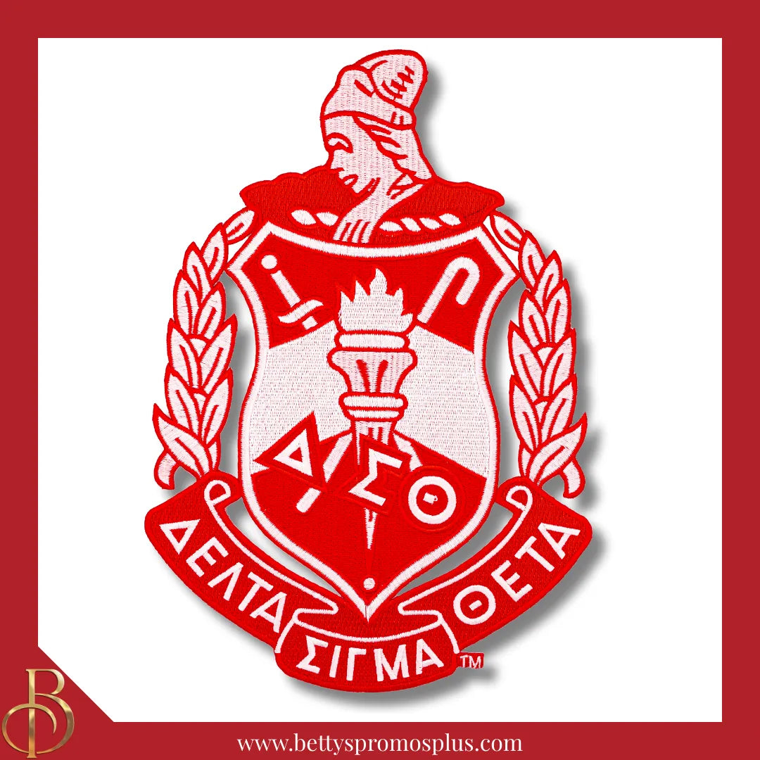 Delta Sigma Theta ΔΣΘ Shield Iron-on Embroidered Patch-Red-Large - 10.5"-Delta Sigma Theta Paraphernalia-Delta Sigma Theta Patch-Betty's Promos Plus