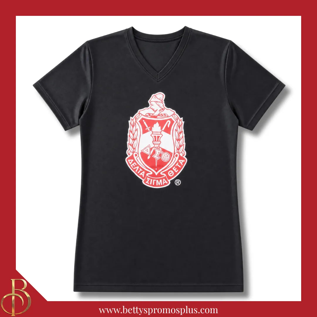 Delta Sigma Theta ΔΣΘ Shield Performance Moisture Wicking Screen Printed Workout T-Shirt-Black-Small-Delta Sigma Theta Paraphernalia-Delta Sigma Theta T-Shirts-Betty's Promos Plus