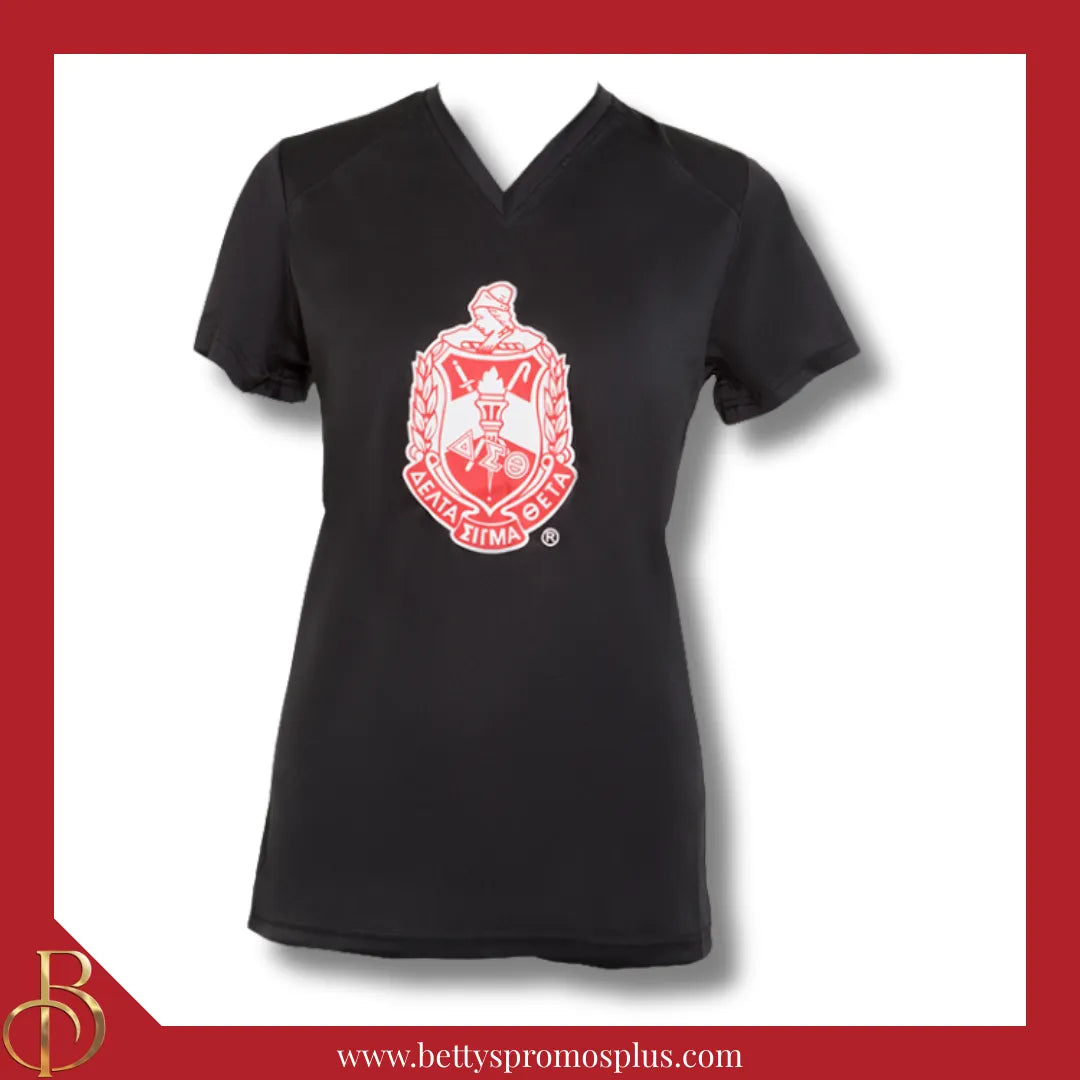 Delta Sigma Theta ΔΣΘ Shield Performance Moisture Wicking Screen Printed Workout T-Shirt-Black-Small-Delta Sigma Theta Paraphernalia-Delta Sigma Theta T-Shirts-Betty's Promos Plus