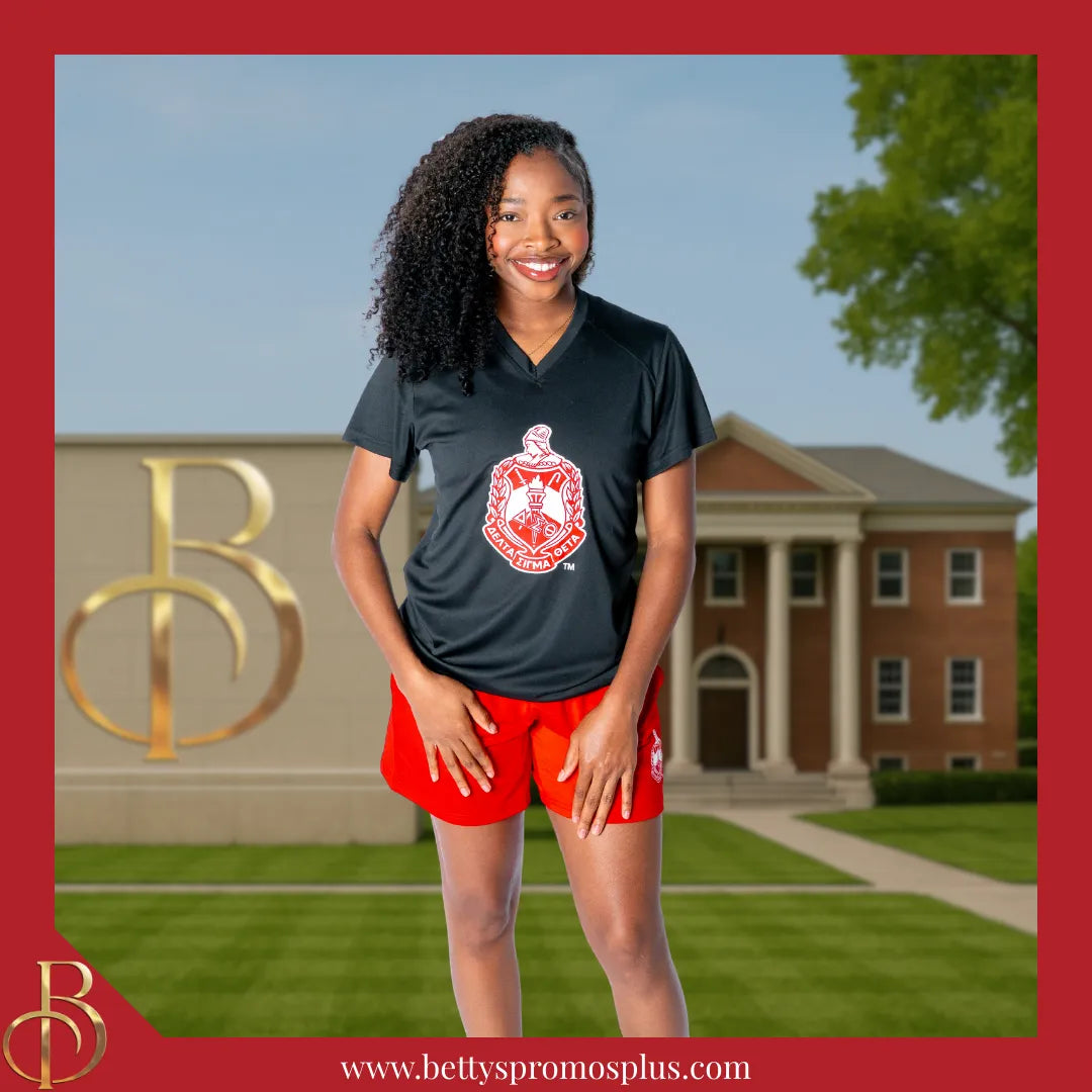 Delta Sigma Theta ΔΣΘ Shield Performance Moisture Wicking Screen Printed Workout T-Shirt-Delta Sigma Theta Paraphernalia-Delta Sigma Theta T-Shirts-Betty's Promos Plus