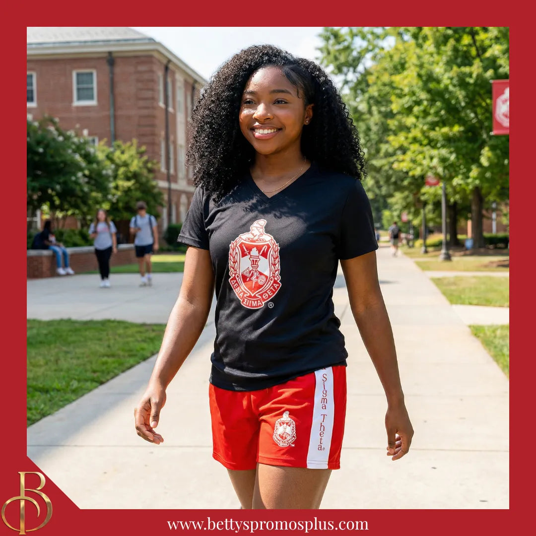 Delta Sigma Theta ΔΣΘ Shield Performance Moisture Wicking Screen Printed Workout T-Shirt-Delta Sigma Theta Paraphernalia-Delta Sigma Theta T-Shirts-Betty's Promos Plus