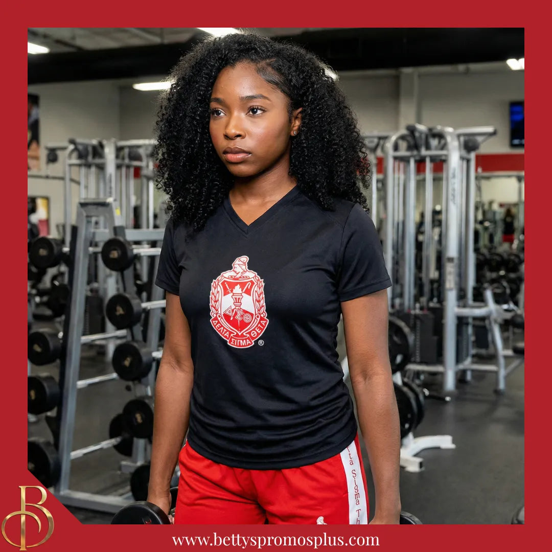 Delta Sigma Theta ΔΣΘ Shield Performance Moisture Wicking Screen Printed Workout T-Shirt-Delta Sigma Theta Paraphernalia-Delta Sigma Theta T-Shirts-Betty's Promos Plus