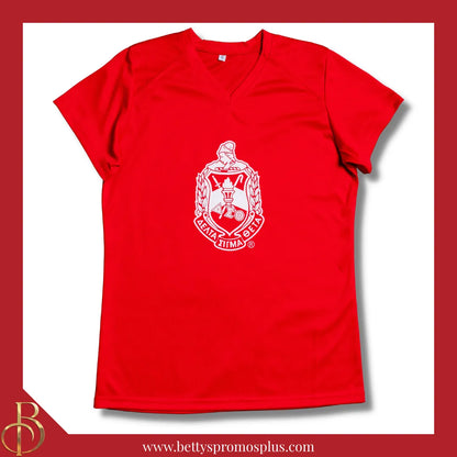 Delta Sigma Theta ΔΣΘ Shield Performance Moisture Wicking Screen Printed Workout T-Shirt-Red-Small-Delta Sigma Theta Paraphernalia-Delta Sigma Theta T-Shirts-Betty's Promos Plus