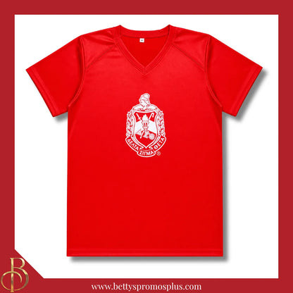 Delta Sigma Theta ΔΣΘ Shield Performance Moisture Wicking Screen Printed Workout T-Shirt-Red-Small-Delta Sigma Theta Paraphernalia-Delta Sigma Theta T-Shirts-Betty's Promos Plus