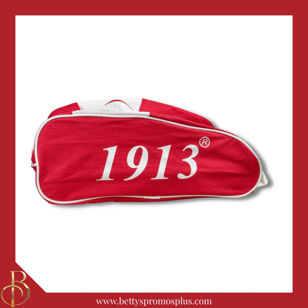 Delta Sigma Theta ΔΣΘ Shield Red & White Canvas Shoe Bag with Zippered Mesh-Delta Sigma Theta Paraphernalia-Delta Sigma Theta Shoe Bags-Betty's Promos Plus