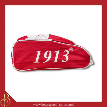 Delta Sigma Theta ΔΣΘ Shield Red & White Canvas Shoe Bag with Zippered Mesh-Delta Sigma Theta Paraphernalia-Delta Sigma Theta Shoe Bags-Betty's Promos Plus