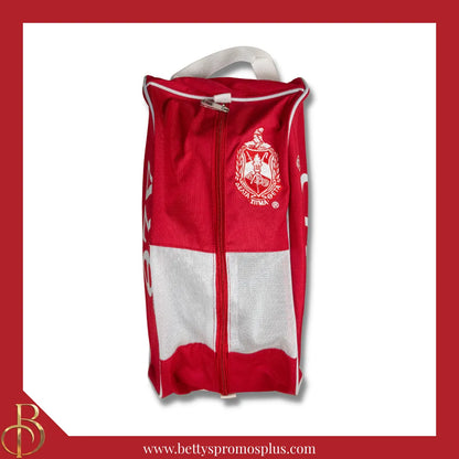 Delta Sigma Theta ΔΣΘ Shield Red & White Canvas Shoe Bag with Zippered Mesh-Delta Sigma Theta Paraphernalia-Delta Sigma Theta Shoe Bags-Betty's Promos Plus