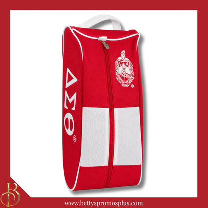 Delta Sigma Theta ΔΣΘ Shield Red & White Canvas Shoe Bag with Zippered Mesh-Delta Sigma Theta Paraphernalia-Delta Sigma Theta Shoe Bags-Betty's Promos Plus