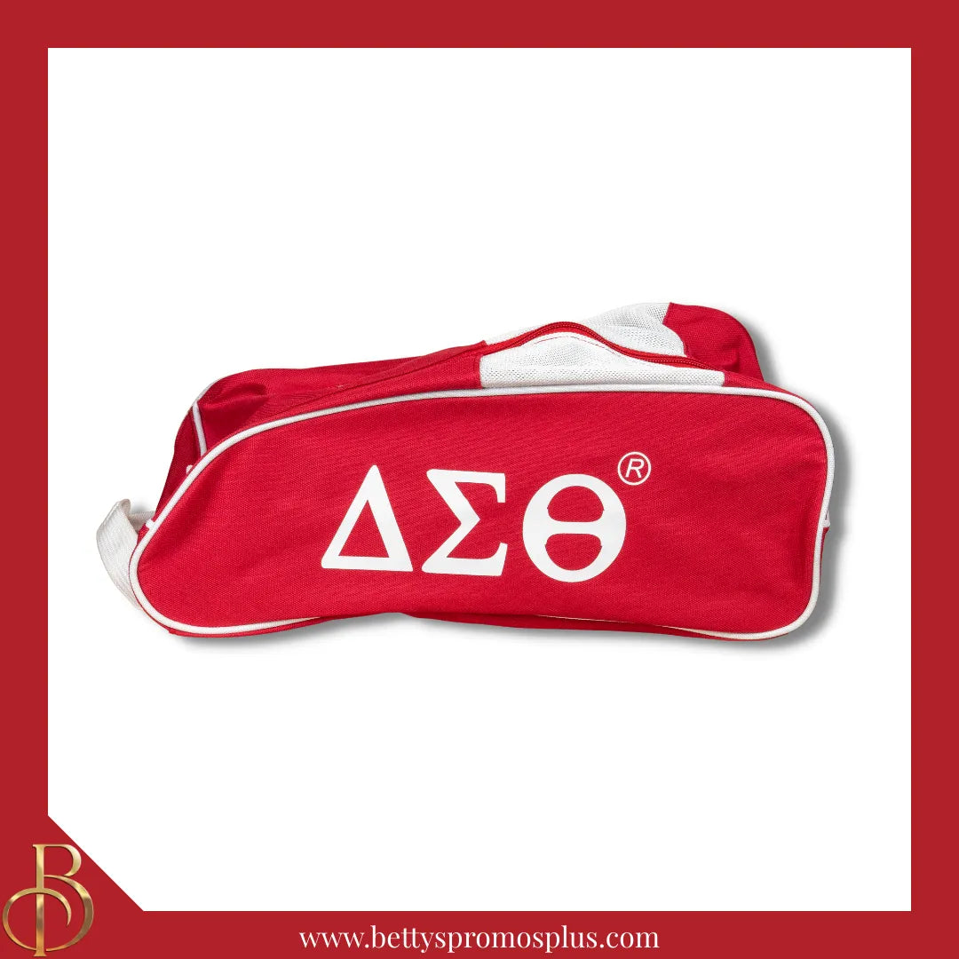 Delta Sigma Theta ΔΣΘ Shield Red & White Canvas Shoe Bag with Zippered Mesh-Delta Sigma Theta Paraphernalia-Delta Sigma Theta Shoe Bags-Betty's Promos Plus