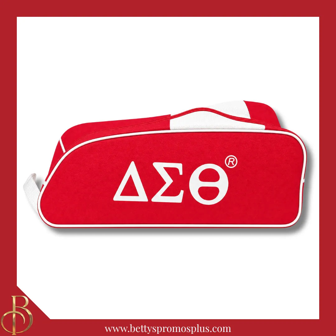 Delta Sigma Theta ΔΣΘ Shield Red & White Canvas Shoe Bag with Zippered Mesh-Delta Sigma Theta Paraphernalia-Delta Sigma Theta Shoe Bags-Betty's Promos Plus