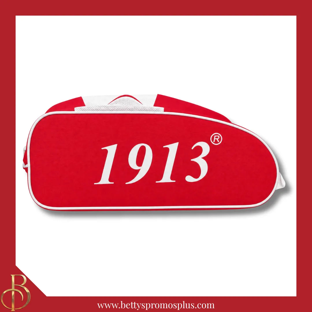 Delta Sigma Theta ΔΣΘ Shield Red & White Canvas Shoe Bag with Zippered Mesh-Delta Sigma Theta Paraphernalia-Delta Sigma Theta Shoe Bags-Betty's Promos Plus