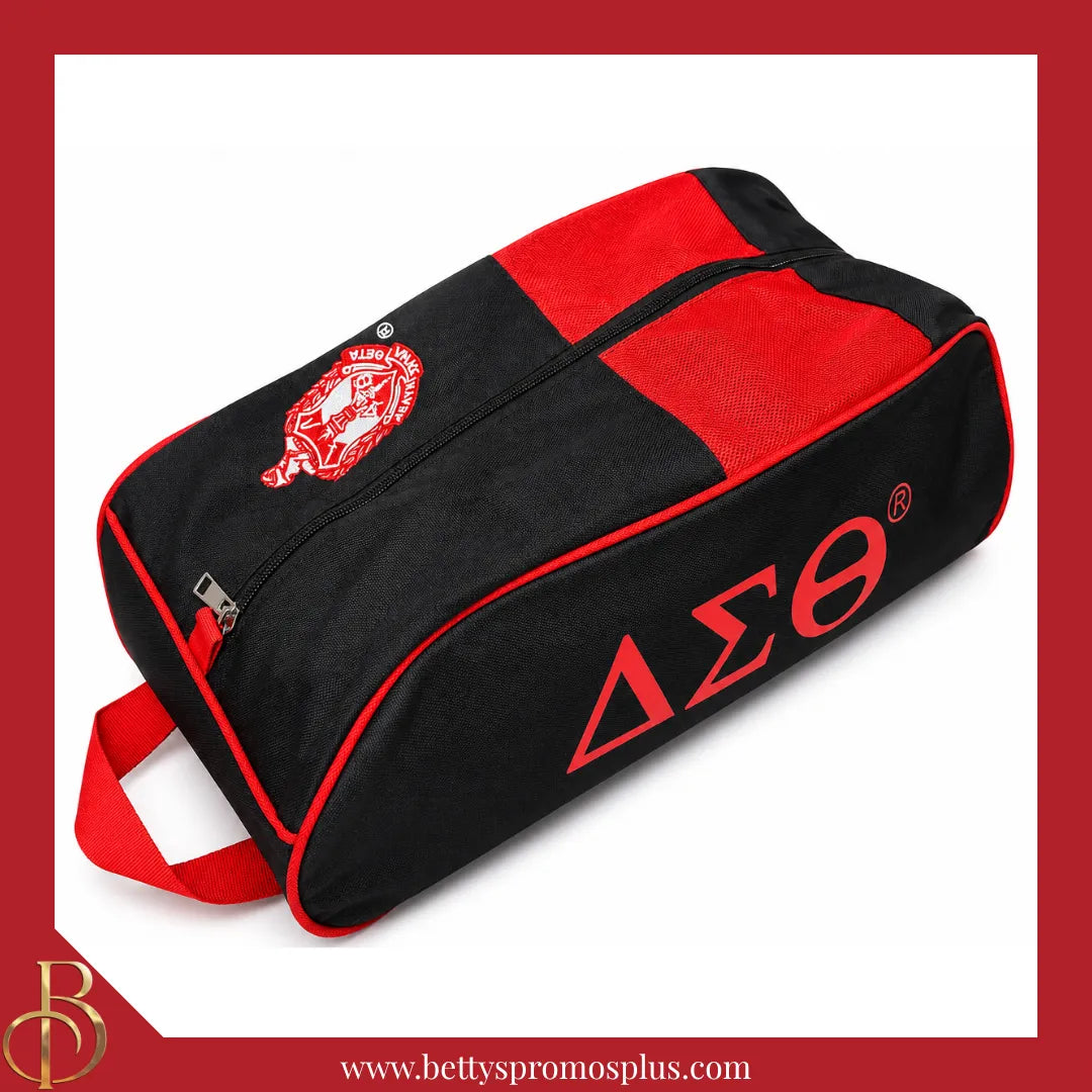 Delta Sigma Theta ΔΣΘ Shield Red & White Canvas Shoe Bag with Zippered Mesh-Delta Sigma Theta Paraphernalia-Delta Sigma Theta Shoe Bags-Betty's Promos Plus