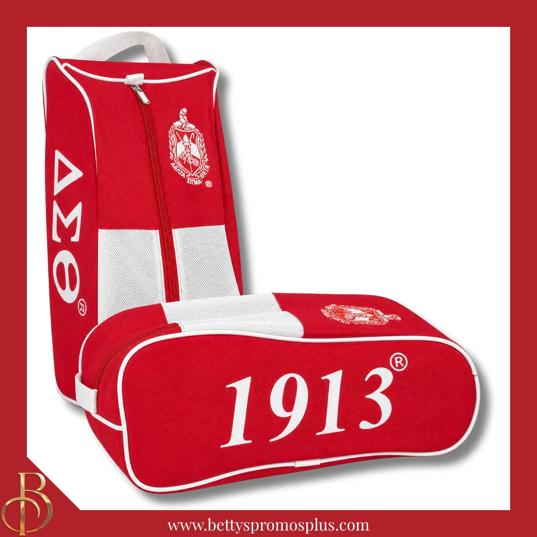 Delta Sigma Theta ΔΣΘ Shield Red & White Canvas Shoe Bag with Zippered Mesh-Delta Sigma Theta Paraphernalia-Delta Sigma Theta Shoe Bags-Betty's Promos Plus