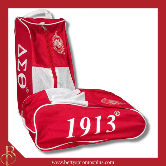 Delta Sigma Theta ΔΣΘ Shield Red & White Canvas Shoe Bag with Zippered Mesh-Red-Delta Sigma Theta Paraphernalia-Delta Sigma Theta Shoe Bags-Betty's Promos Plus
