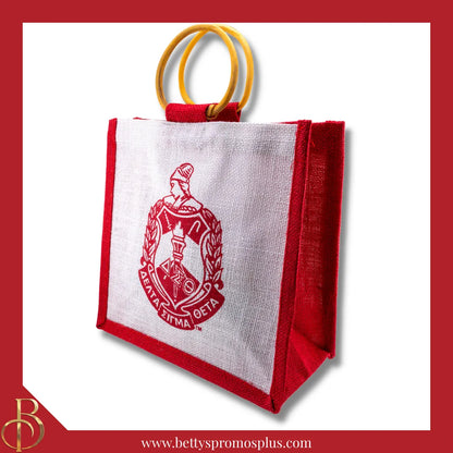 Delta Sigma Theta ΔΣΘ Shield Sorority Mini Jute Bag-Delta Sigma Theta Paraphernalia-Delta Sigma Theta Purses-Betty's Promos Plus