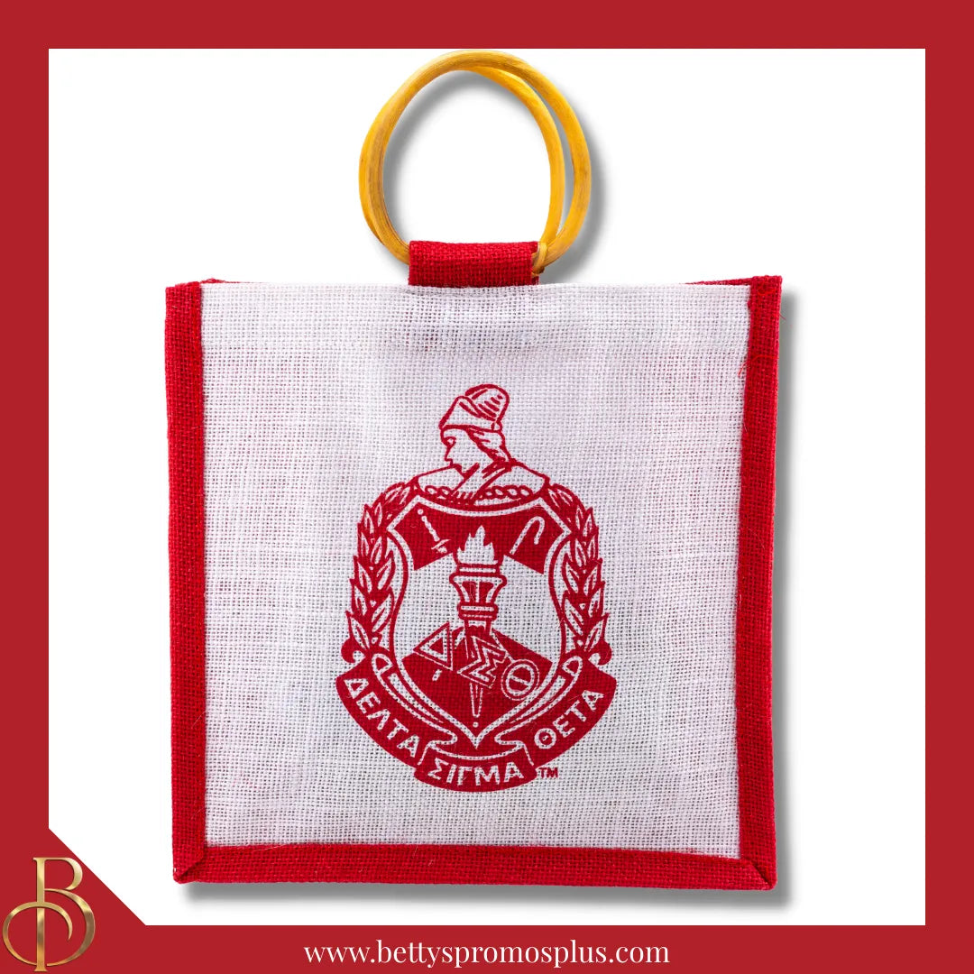 Delta Sigma Theta ΔΣΘ Shield Sorority Mini Jute Bag-Shield-Delta Sigma Theta Paraphernalia-Delta Sigma Theta Purses-Betty's Promos Plus