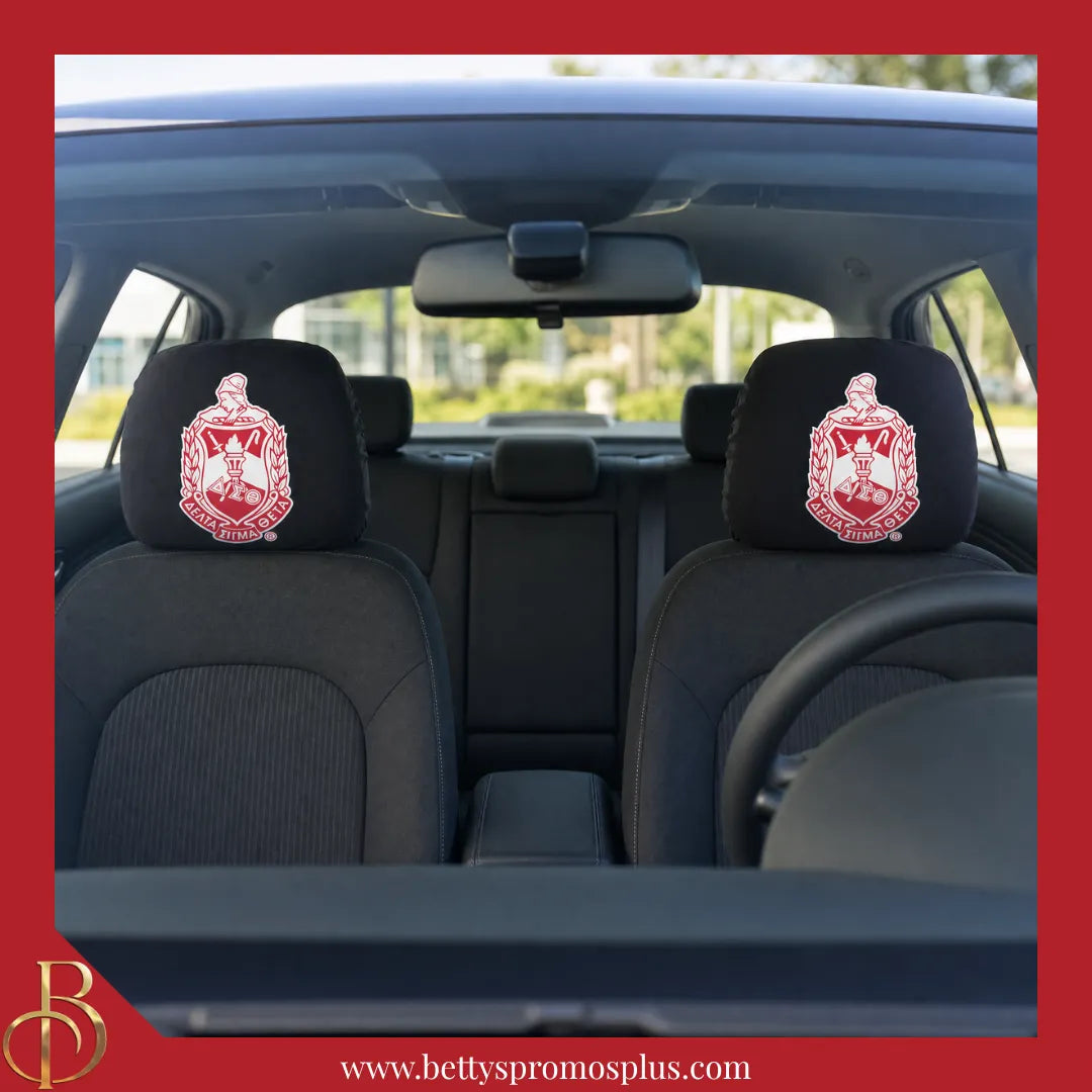 Delta Sigma Theta ΔΣΘ Shield with Greek Letters Car Seat Headrest Cover-Delta Sigma Theta Paraphernalia-Delta Sigma Theta Headrest Cover-Betty's Promos Plus