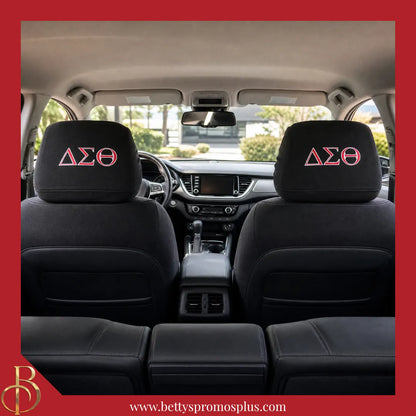 Delta Sigma Theta ΔΣΘ Shield with Greek Letters Car Seat Headrest Cover-Delta Sigma Theta Paraphernalia-Delta Sigma Theta Headrest Cover-Betty's Promos Plus