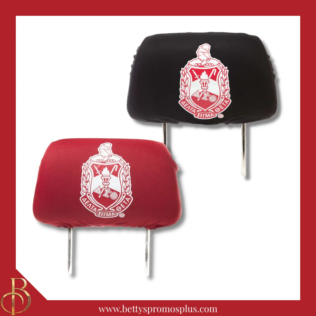 Delta Sigma Theta ΔΣΘ Shield with Greek Letters Car Seat Headrest Cover-Delta Sigma Theta Paraphernalia-Delta Sigma Theta Headrest Cover-Betty's Promos Plus