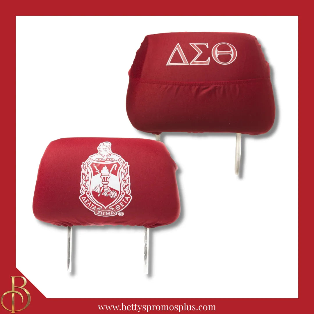 Delta Sigma Theta ΔΣΘ Shield with Greek Letters Car Seat Headrest Cover-Single Headrest-Red-Delta Sigma Theta Paraphernalia-Delta Sigma Theta Headrest Cover-Betty's Promos Plus
