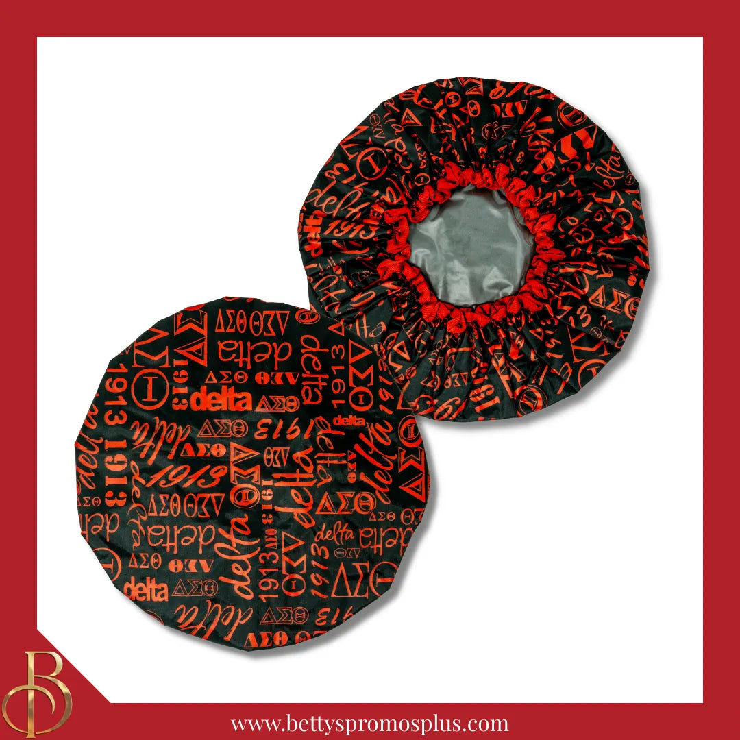 Delta Sigma Theta ΔΣΘ Signature Shower Cap-Black-Medium-Delta Sigma Theta Paraphernalia-Delta Sigma Theta Shower Cap-Betty's Promos Plus
