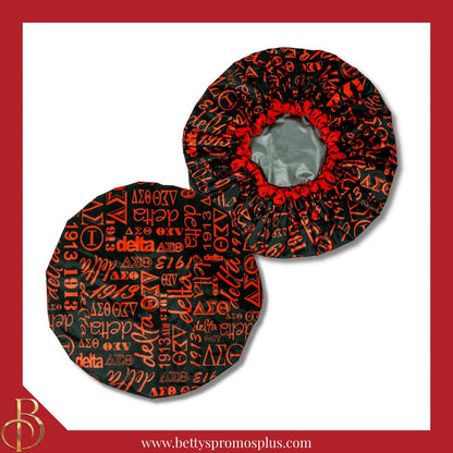 Delta Sigma Theta ΔΣΘ Signature Shower Cap-Black-Medium-Delta Sigma Theta Paraphernalia-Delta Sigma Theta Shower Cap-Betty's Promos Plus
