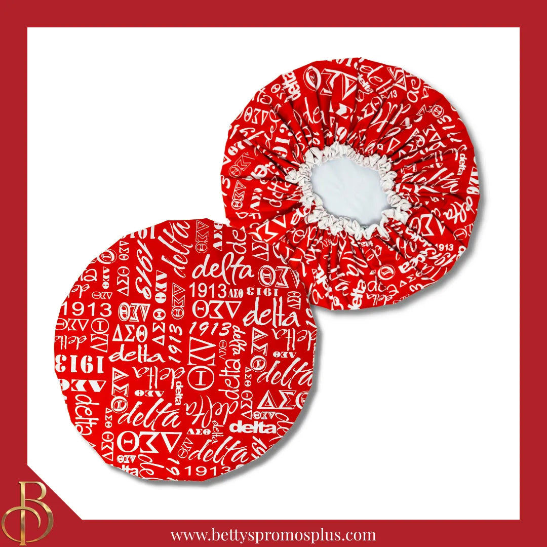 Delta Sigma Theta ΔΣΘ Signature Shower Cap-Red-Medium-Delta Sigma Theta Paraphernalia-Delta Sigma Theta Shower Cap-Betty's Promos Plus