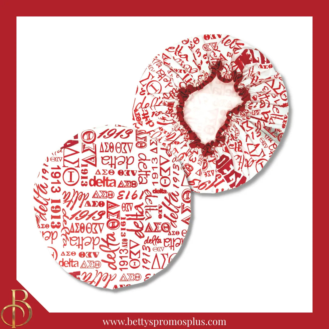 Delta Sigma Theta ΔΣΘ Signature Shower Cap-White-Medium-Delta Sigma Theta Paraphernalia-Delta Sigma Theta Shower Cap-Betty's Promos Plus