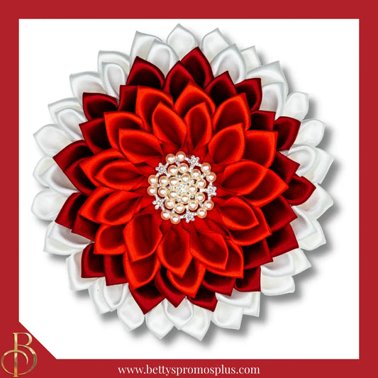 Delta Sigma Theta ΔΣΘ Silk Flower Brooch-Large - 6"-White/Crimson/Red Layered-Delta Sigma Theta Paraphernalia-Delta Sigma Theta Lapel Pin-Betty's Promos Plus