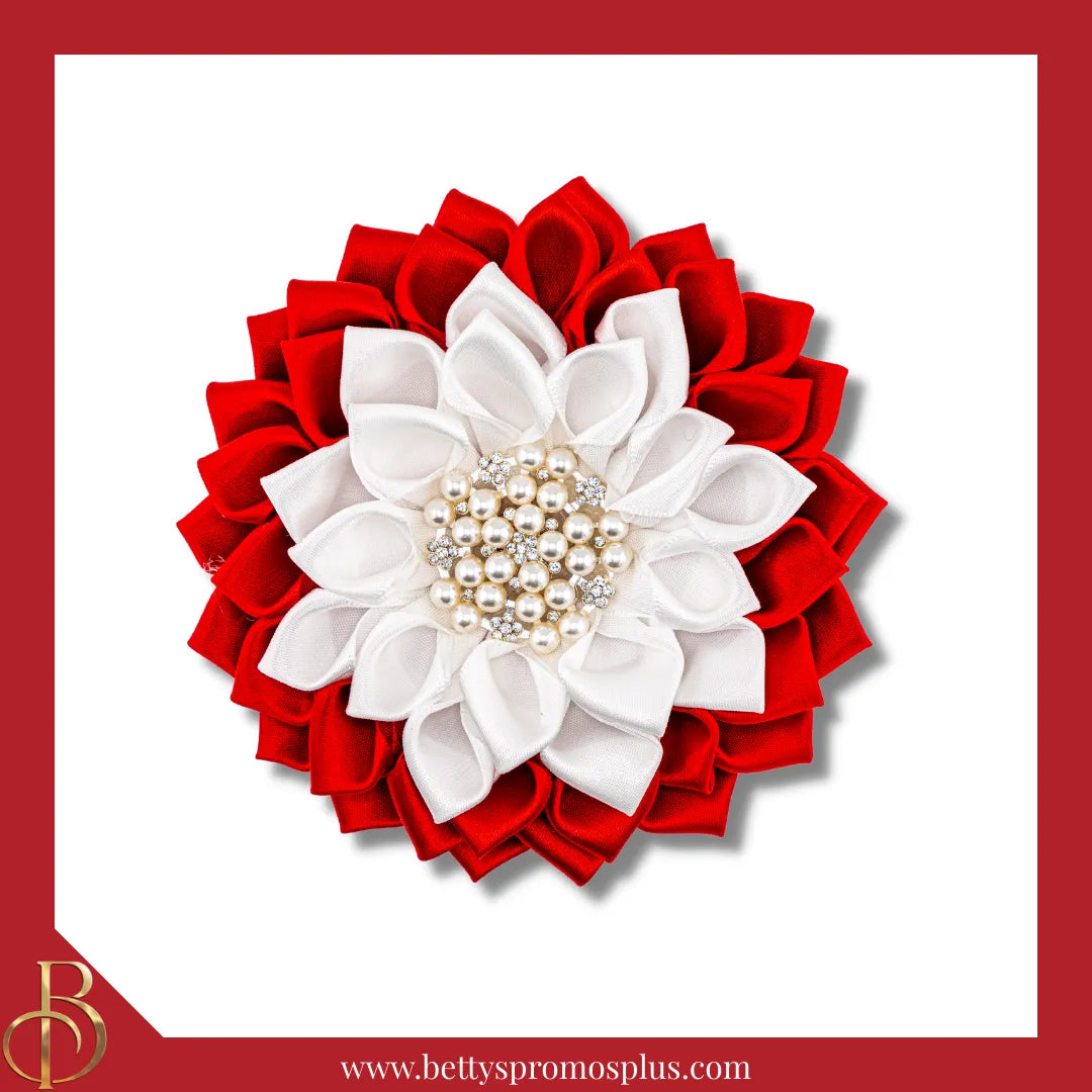 Delta Sigma Theta ΔΣΘ Silk Flower Brooch-Medium - 4.5"-Crimson/Red/White Layered-Delta Sigma Theta Paraphernalia-Delta Sigma Theta Lapel Pin-Betty's Promos Plus