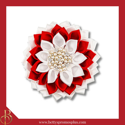 Delta Sigma Theta ΔΣΘ Silk Flower Brooch-Medium - 4.5"-White/Red/White Layered-Delta Sigma Theta Paraphernalia-Delta Sigma Theta Lapel Pin-Betty's Promos Plus