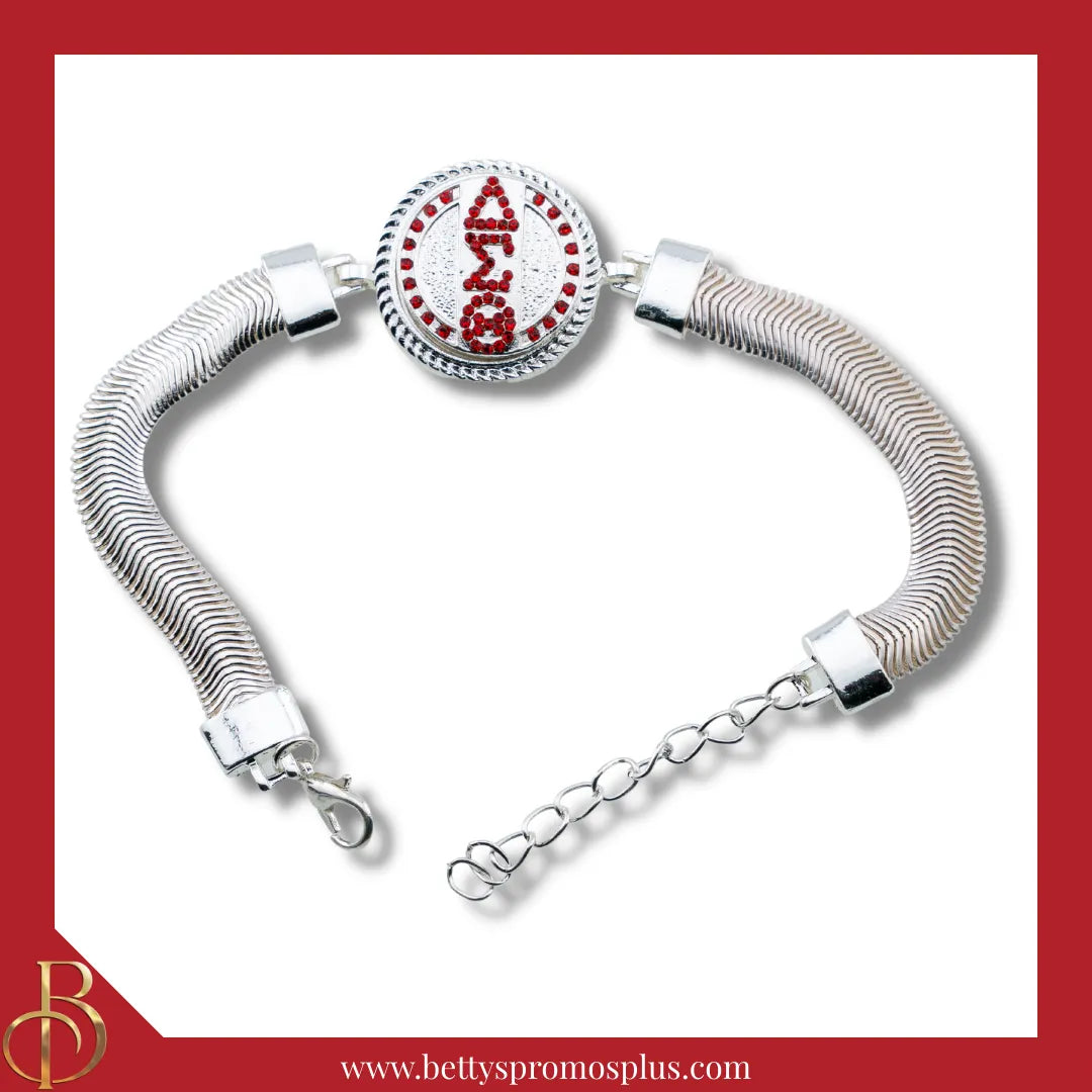 Delta Sigma Theta ΔΣΘ Snap Button Bracelet Jewelry with Interchangeable Snaps-Silver-Single Bracelet-ΔΣΘ Vertical Letters-Delta Sigma Theta Paraphernalia-Delta Sigma Theta Bracelet-Betty's Promos Plus