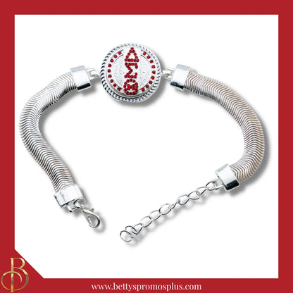 Delta Sigma Theta ΔΣΘ Snap Button Bracelet Jewelry with Interchangeable Snaps-Silver-Single Bracelet-ΔΣΘ Vertical Letters-Delta Sigma Theta Paraphernalia-Delta Sigma Theta Bracelet-Betty's Promos Plus