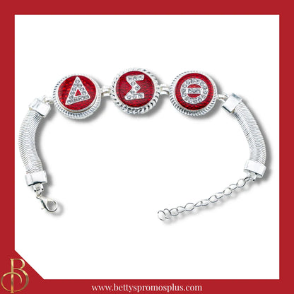 Delta Sigma Theta ΔΣΘ Snap Button Bracelet Jewelry with Interchangeable Snaps-Silver-Triple Braclet-Triple ΔΣΘ Letters-Delta Sigma Theta Paraphernalia-Delta Sigma Theta Bracelet-Betty's Promos Plus