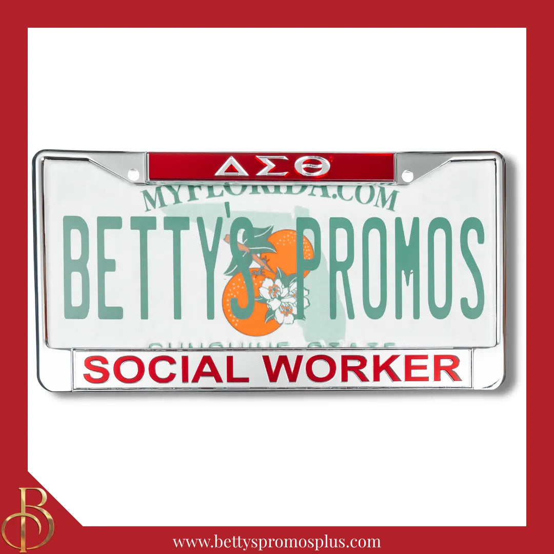 Delta Sigma Theta ΔΣΘ Social Worker Chrome Laser Engraved Mirrored Acrylic Auto Tag License Plate Frame-Delta Sigma Theta Paraphernalia-Delta Sigma Theta Auto Tag Frame-Betty's Promos Plus