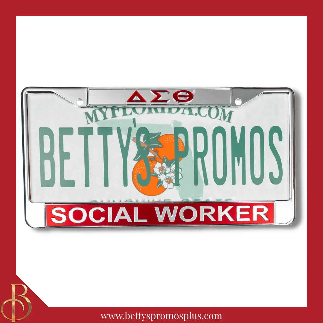 Delta Sigma Theta ΔΣΘ Social Worker Chrome Laser Engraved Mirrored Acrylic Auto Tag License Plate Frame-Delta Sigma Theta Paraphernalia-Delta Sigma Theta Auto Tag Frame-Betty's Promos Plus