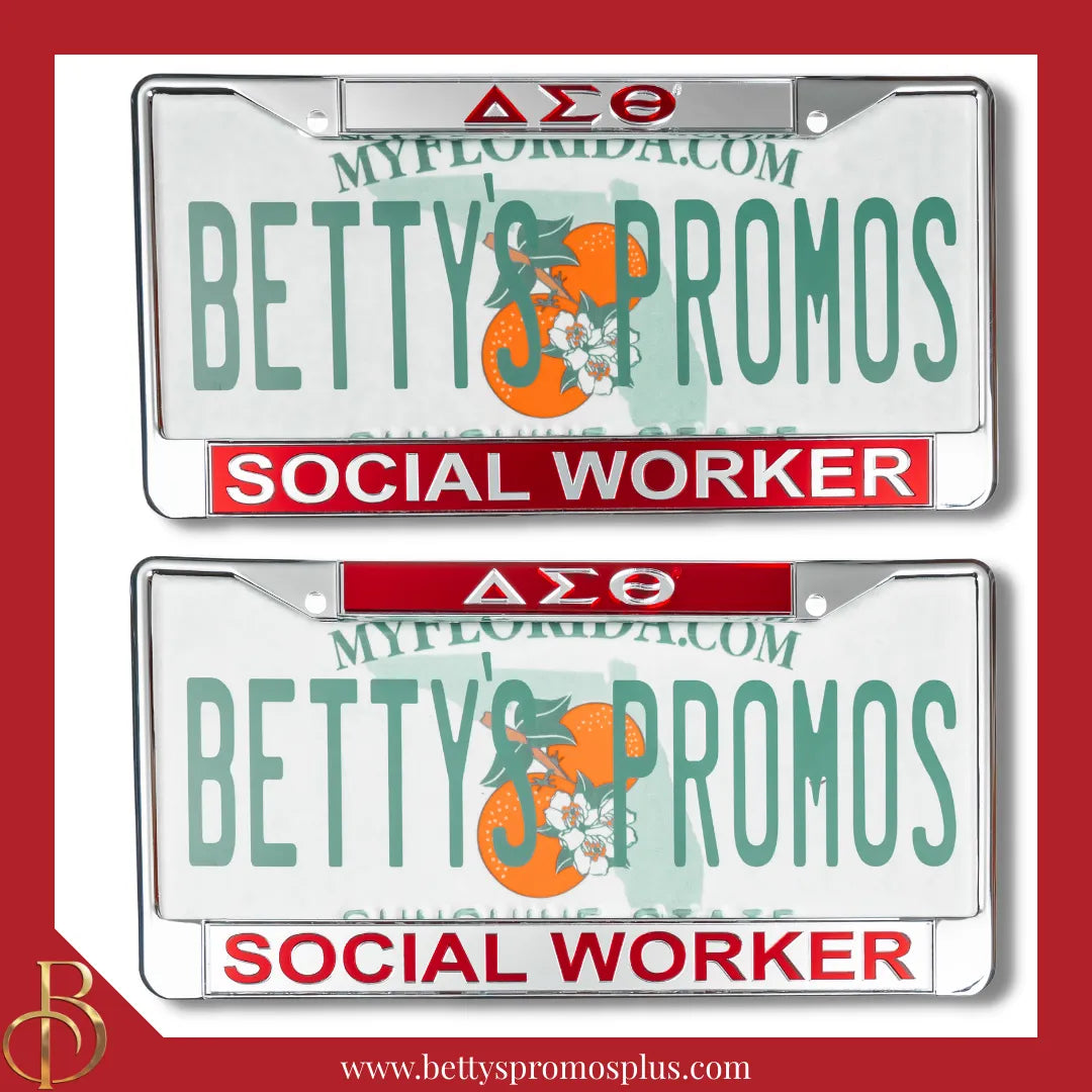Delta Sigma Theta ΔΣΘ Social Worker Chrome Laser Engraved Mirrored Acrylic Auto Tag License Plate Frame-Delta Sigma Theta Paraphernalia-Delta Sigma Theta Auto Tag Frame-Betty's Promos Plus