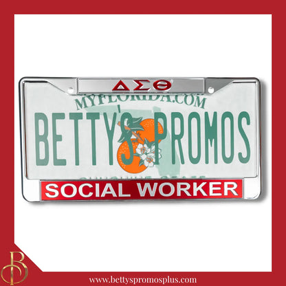 Delta Sigma Theta ΔΣΘ Social Worker Chrome Laser Engraved Mirrored Acrylic Auto Tag License Plate Frame-Red Bottom-Delta Sigma Theta Paraphernalia-Delta Sigma Theta Auto Tag Frame-Betty's Promos Plus