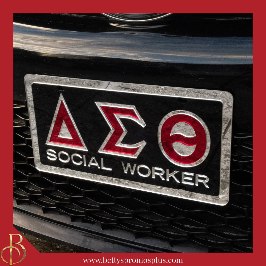 Delta Sigma Theta ΔΣΘ Social Worker Laser Engraved Mirrored Acrylic Auto Tag License Plate-Delta Sigma Theta Paraphernalia-Delta Sigma Theta Auto Tag-Betty's Promos Plus