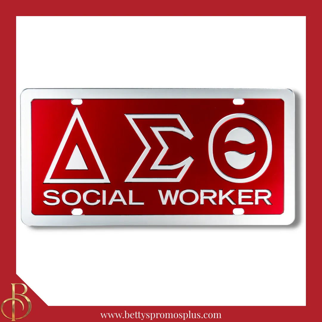 Delta Sigma Theta ΔΣΘ Social Worker Laser Engraved Mirrored Acrylic Auto Tag License Plate-Delta Sigma Theta Paraphernalia-Delta Sigma Theta Auto Tag-Betty's Promos Plus