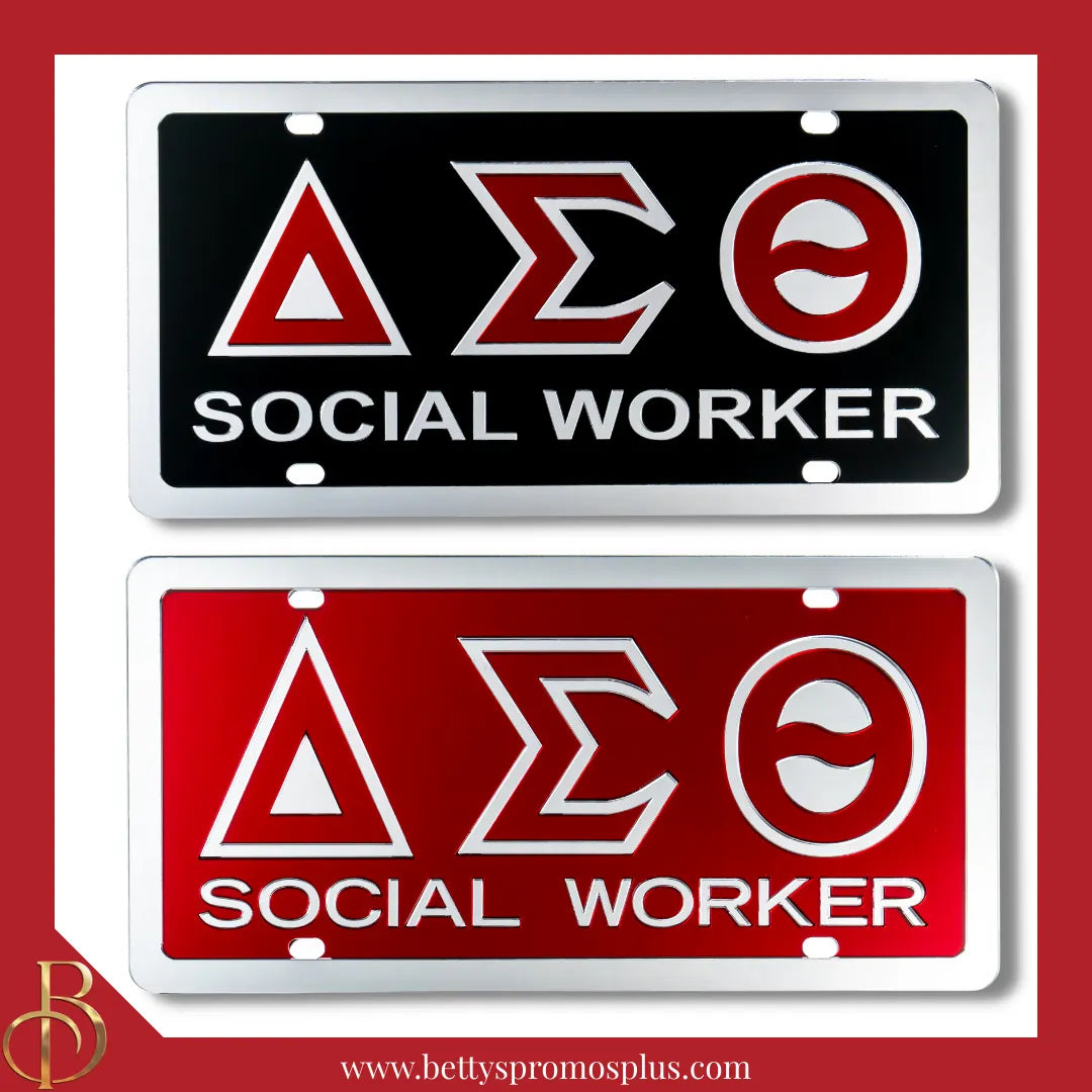 Delta Sigma Theta ΔΣΘ Social Worker Laser Engraved Mirrored Acrylic Auto Tag License Plate-Delta Sigma Theta Paraphernalia-Delta Sigma Theta Auto Tag-Betty's Promos Plus
